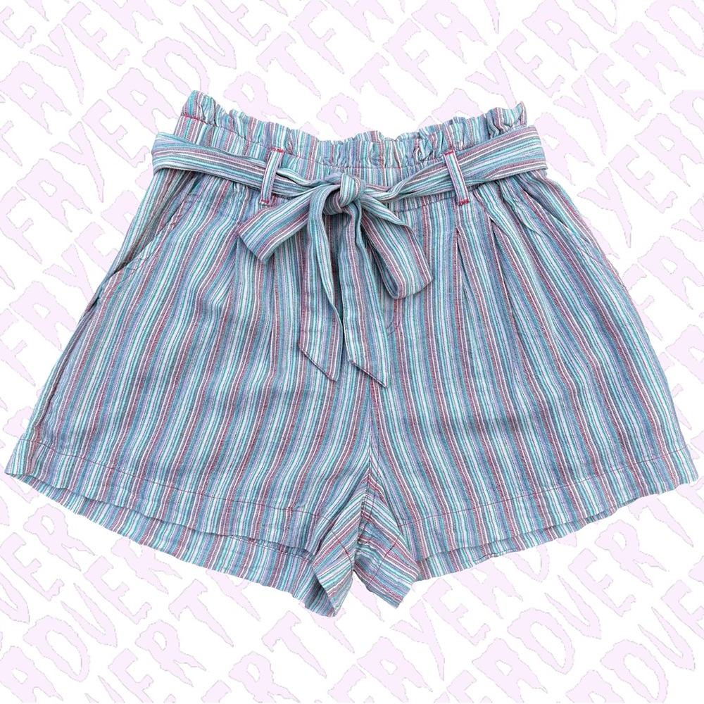 Colorful Pinstriped Stripe Shorts High Waisted Paperbag Shorts Stretchy Waist 🌷